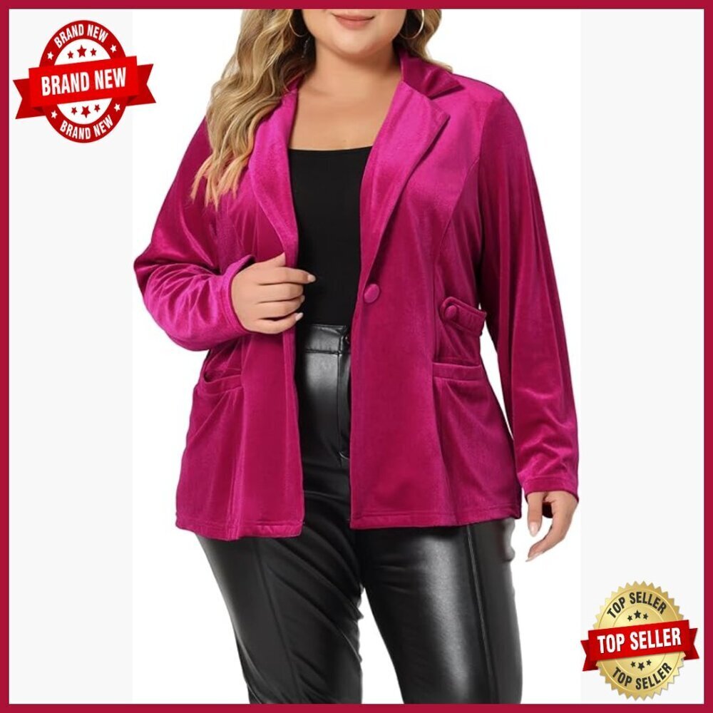 Plus Size Velvet Blazer Classic Fit Long Sleeve Office Work Jacket
